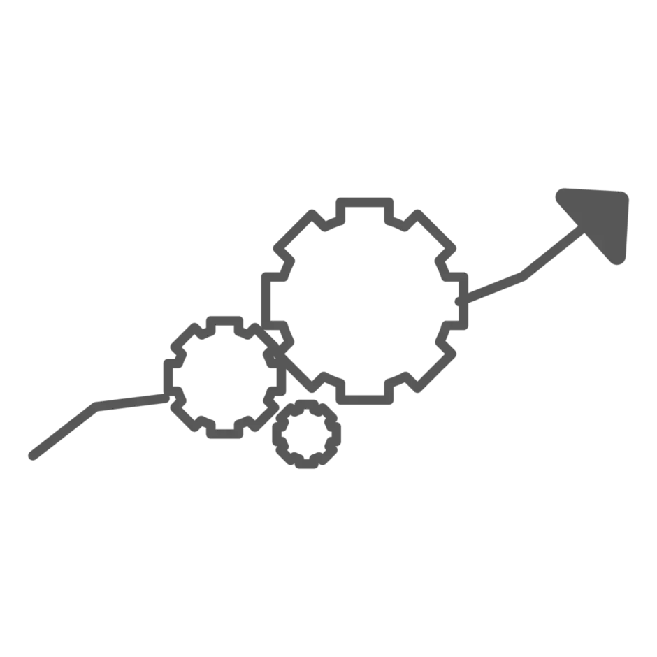 Ein Pfeil mit Zahnrädern in der Mitte