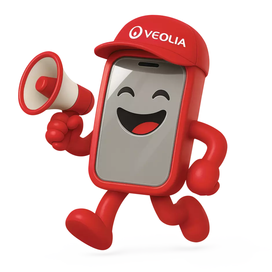 Das App Maskotchen läuft mit einem Megaphon