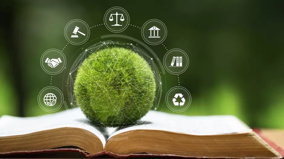 Ein aufgeklapptes Buch auf dem die Welt liegt